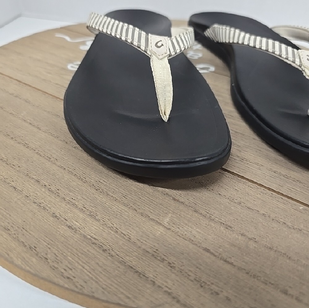 Olukai Ho’Opio Women’s Flip Flops  Bone Stripe Wimens Size 11 - Picture 13 of 15